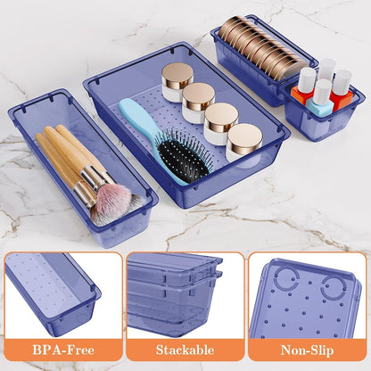 SpaceHacks 25 PCS Plastic Drawer Organizer Set, 4-Size Versatile Organizer Tool Trays & storage Bins for Makeup, Jewelry, and Gadgets in Bathroom, Bedroom and Office,Clear Black