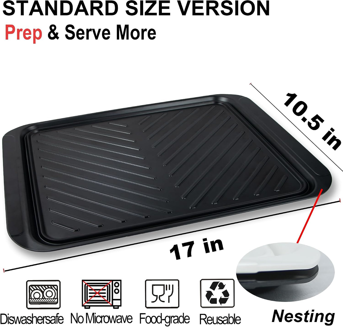 ECOIOU Grilling Prep and Serve Trays, 17 x10.5 inch BBQ Tray for Raw and Cooked Food, Melamine Serving Trays for Food, Set of 2, Black and White