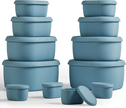 ISSEVE 12Pcs/Set Nesting Silicone Food Storage Containers with Lids, BPA Free Reusable Meal Prep Silicone Containers Airtight, Freezer Dishwasher Safe (33.8oz, 20oz, 10oz, 6.7oz, 1.3oz) (Beige)