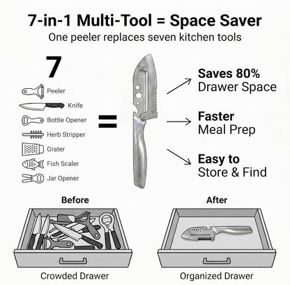 7-in-1 Stainless Steel Vegetable Peeler Shredder, Multi Function Julienne Peeler for Kitchen, Potato Peeler with Scallion Shredder, Herb Stripper, Fish Scaler, Bottle Opener