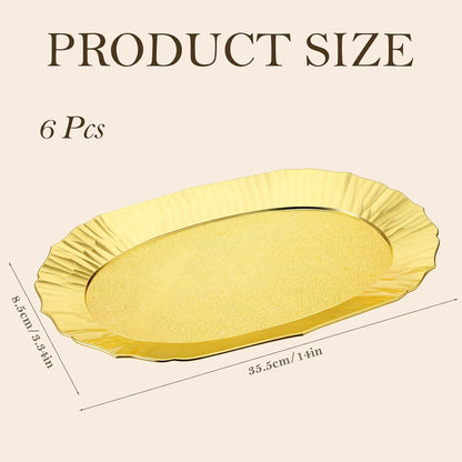 6 Pack Gold Serving Platter Set, Plastic Serving Tray Gold Platters Reusable Party Snack Servings Tray Decorative Food Appetizer Platters for Dessert Cupcake Charcuterie Sushi Snack(14" x 8.5")