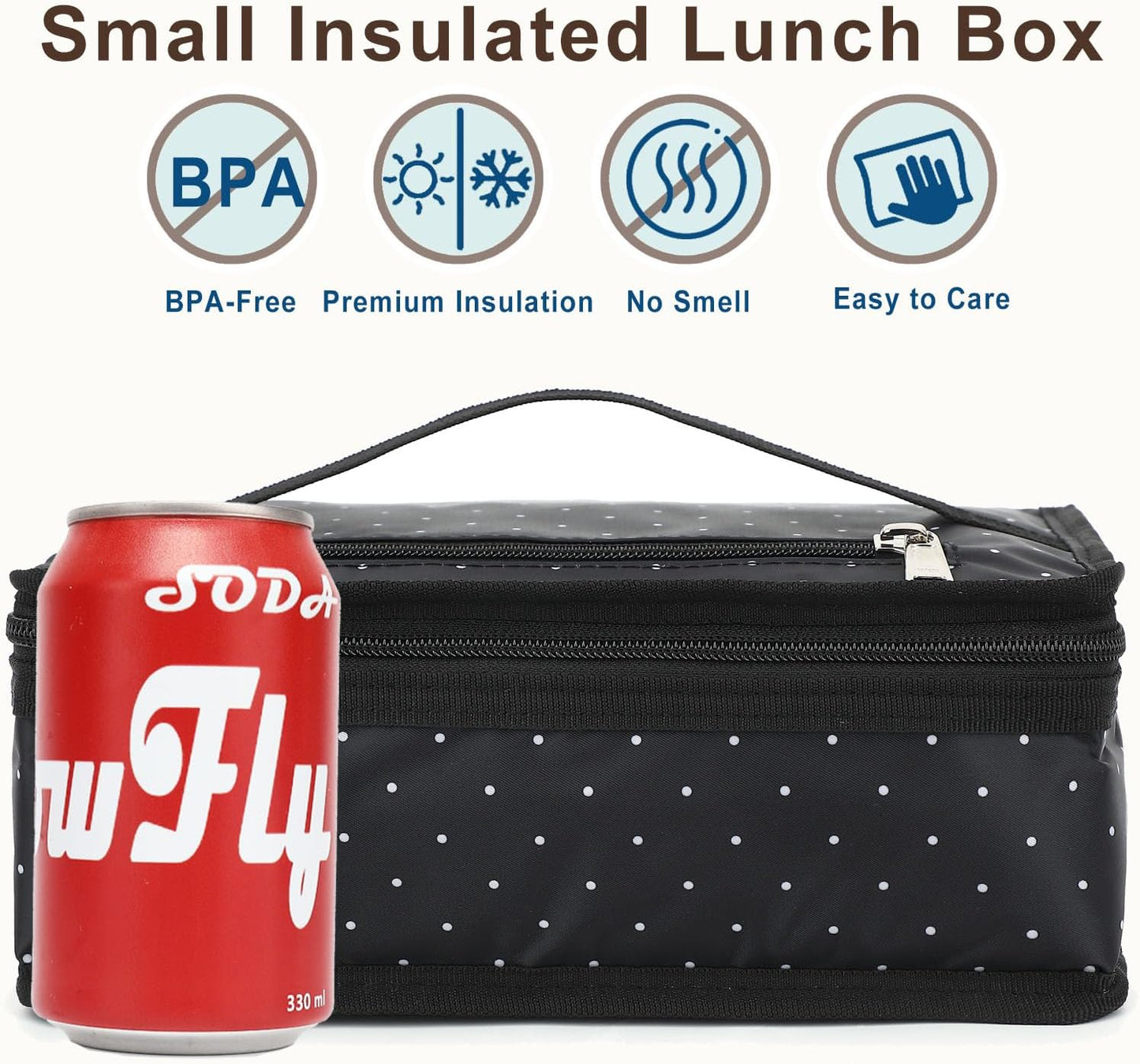 FlowFly Small Insulated Lunch box Portable Soft Bag Mini Cooler Thermal Meal Tote Kit with Handle for Work & School, Black