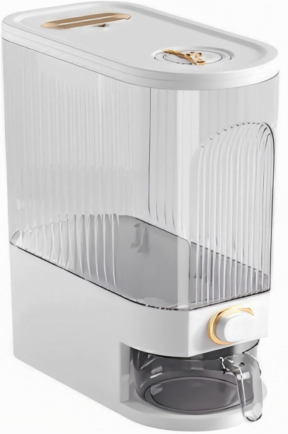 Gagee 22 Lbs Rice Dispenser, Grain Container Storage with Lid Measuring Cylinder Moisture Proof Household Cereal Dispenser Bucket for Kitchen Soybean Corn,Clear