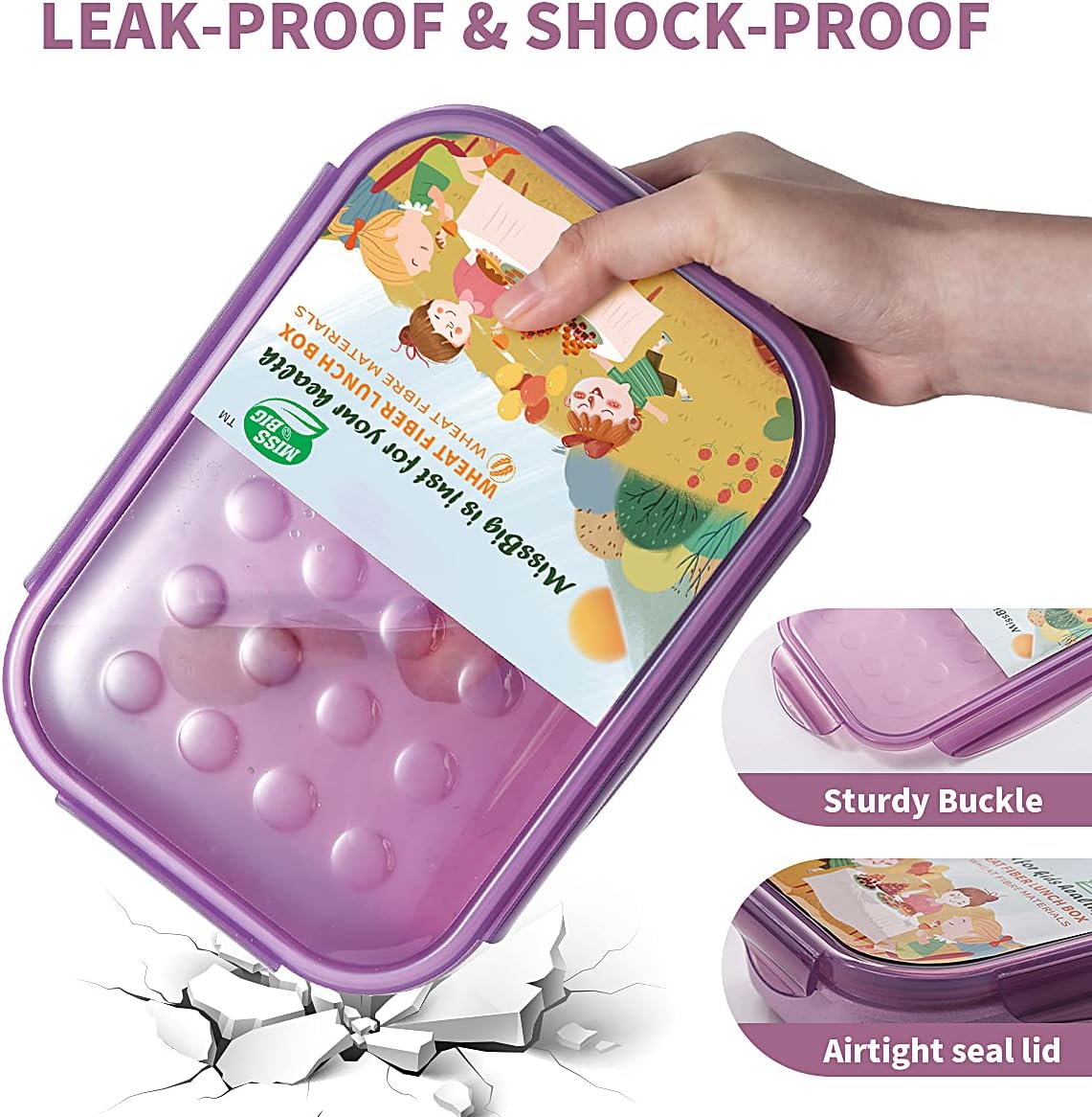 MISS BIG® Bento Box,Bento Box Adult,Lunch Box,Leak Proof Lunch Containers,No BPAs and No Chemical Dyes Bento Lunch Box,Dishwasher and Microwave Safe Lunch Containers for Adults(1900ml Gray)