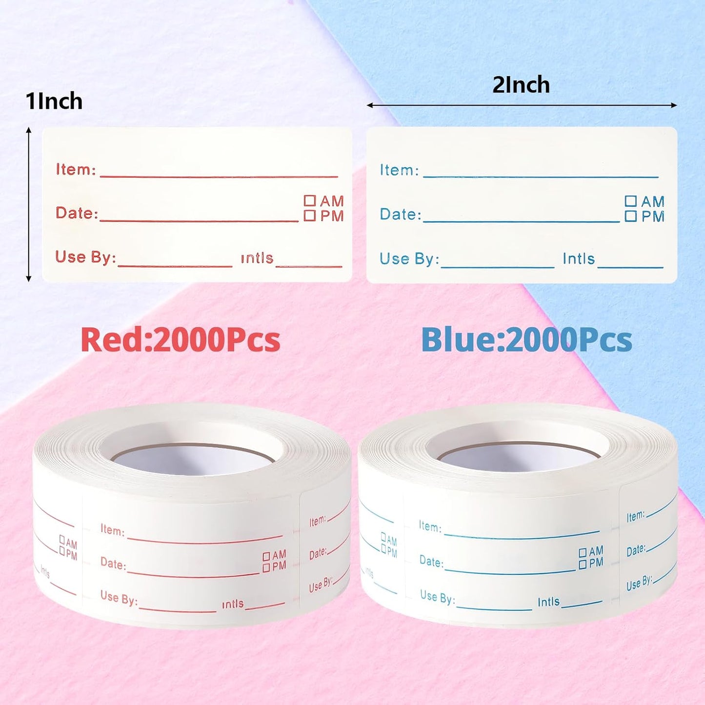 2 Rolls 1000 Pieces Removable Food Labels, 1 x 2 Inch Date Stickers for Freezer, Refrigerator Food Containers - Easy to Write On