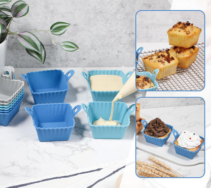 Koluti Nonstick Silicone Muffin Baking Cups Pack of 12, Reusable Cupcake Molds with Double Handle, BPA Free, Mini Round Air Fryer Cupcakes Liner, 3 Colors