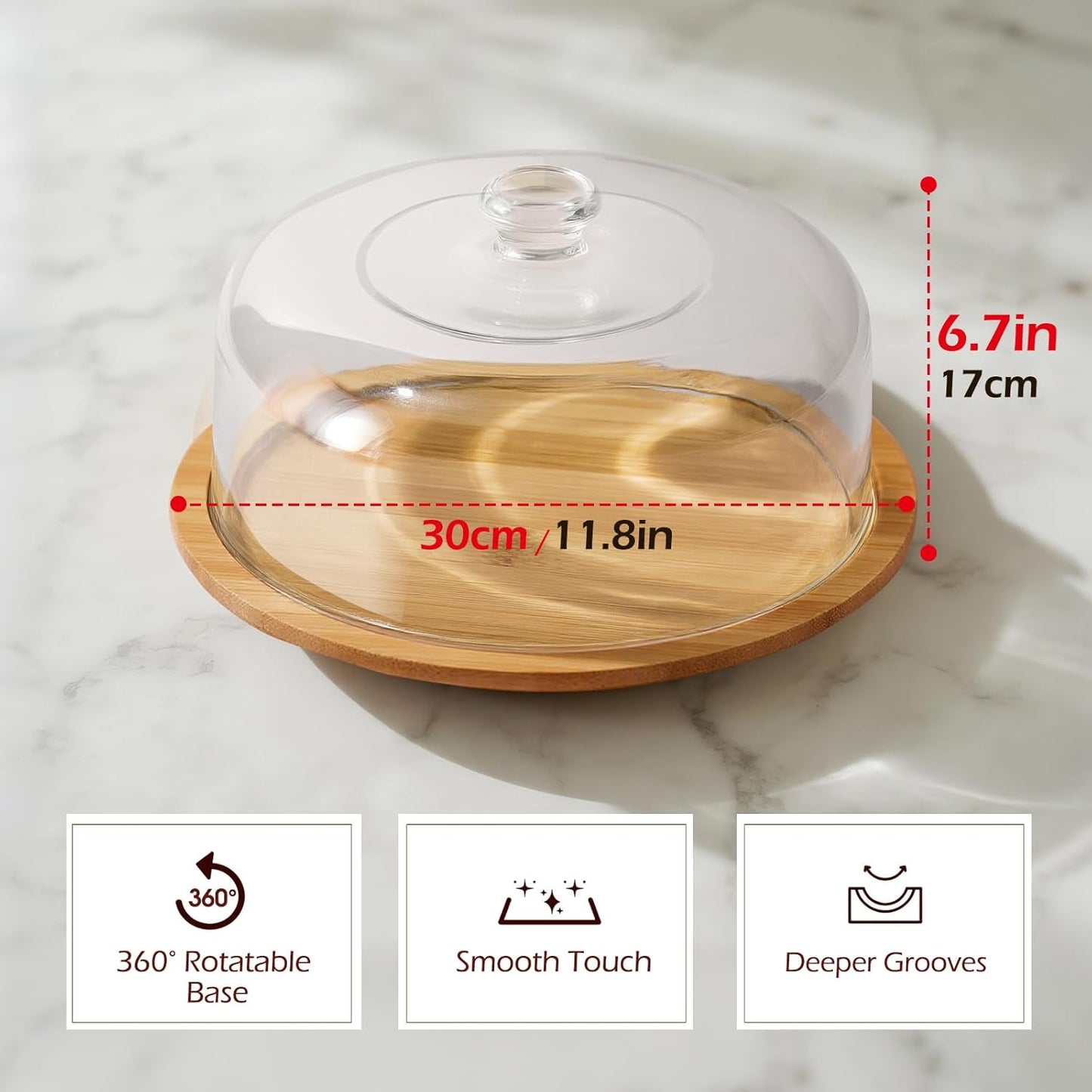 MASTERTOP Cake Stand with Dome Lid - 360° Rotation Cake Stand, 12in Round Cake Holder, 2-in-1 Dessert Table Display Set for Wedding/Birthday/Kitchen/Party