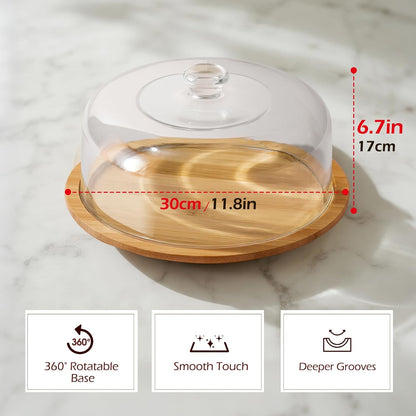 MASTERTOP Cake Stand with Dome Lid - 360° Rotation Cake Stand, 12in Round Cake Holder, 2-in-1 Dessert Table Display Set for Wedding/Birthday/Kitchen/Party