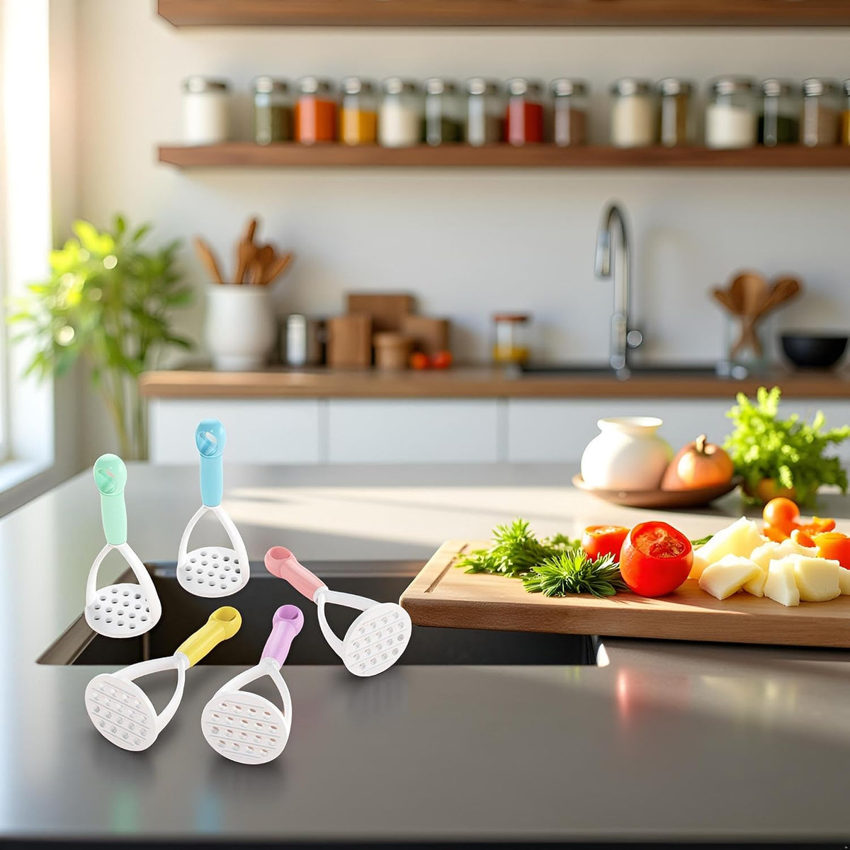 1Pc Random Color Manual Silicone Potato Masher, Cooking Utensils Masher, Mini Potato Masher for Non-Stick Cookware, Potato Mashers