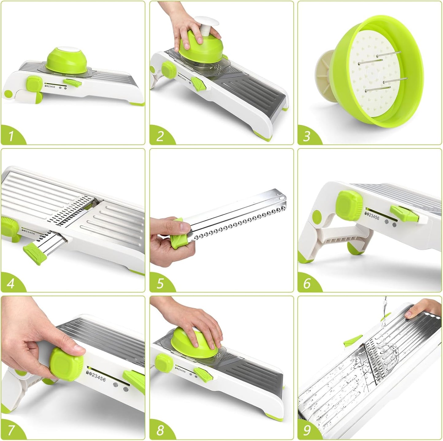Mandoline Slicer for Kitchen, Adjustable Stainless Steel Mandoline Food Slicer, Onion Potato Cucumber Tomato Carrot Vegetable Fruit Slicer, Mandolin Veggie Cutter with Food Holder, Grey