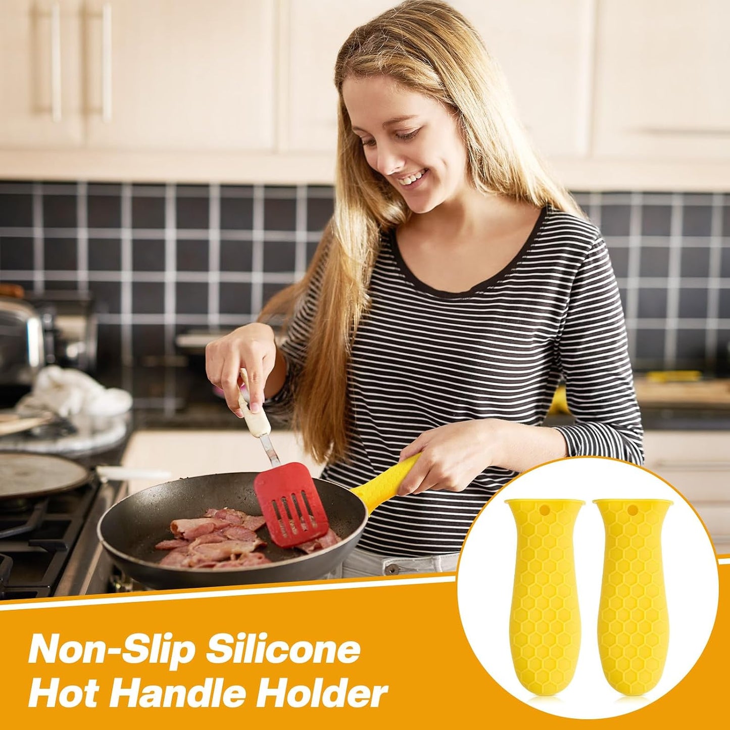 Patelai 2pcs Silicone Pan Handle Sleeve for Cast Iron Skillet, Black