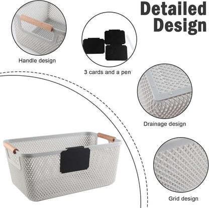 Onion and Potato Storage Baskets,A set of 2 Wooden Handle storage Basket Stackable Plastic Pantry Bins, Multifunctional Organizers for Kitchen, Countertop, and More Vegetable Storage Box (Black-2pack)