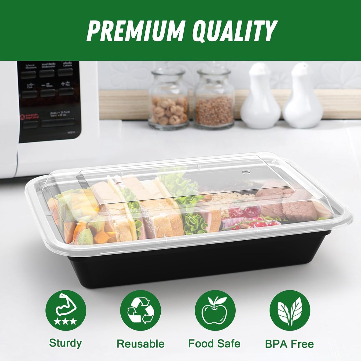 Dealusy 50 Pack (100-Piece) 24 oz Meal Prep Containers Reusable with Lids, Sturdy Leakproof & Food Safe, Microwave, Freezer, Dishwasher Safe Prep Containers, To Go Take Out Plastic Food Storage
