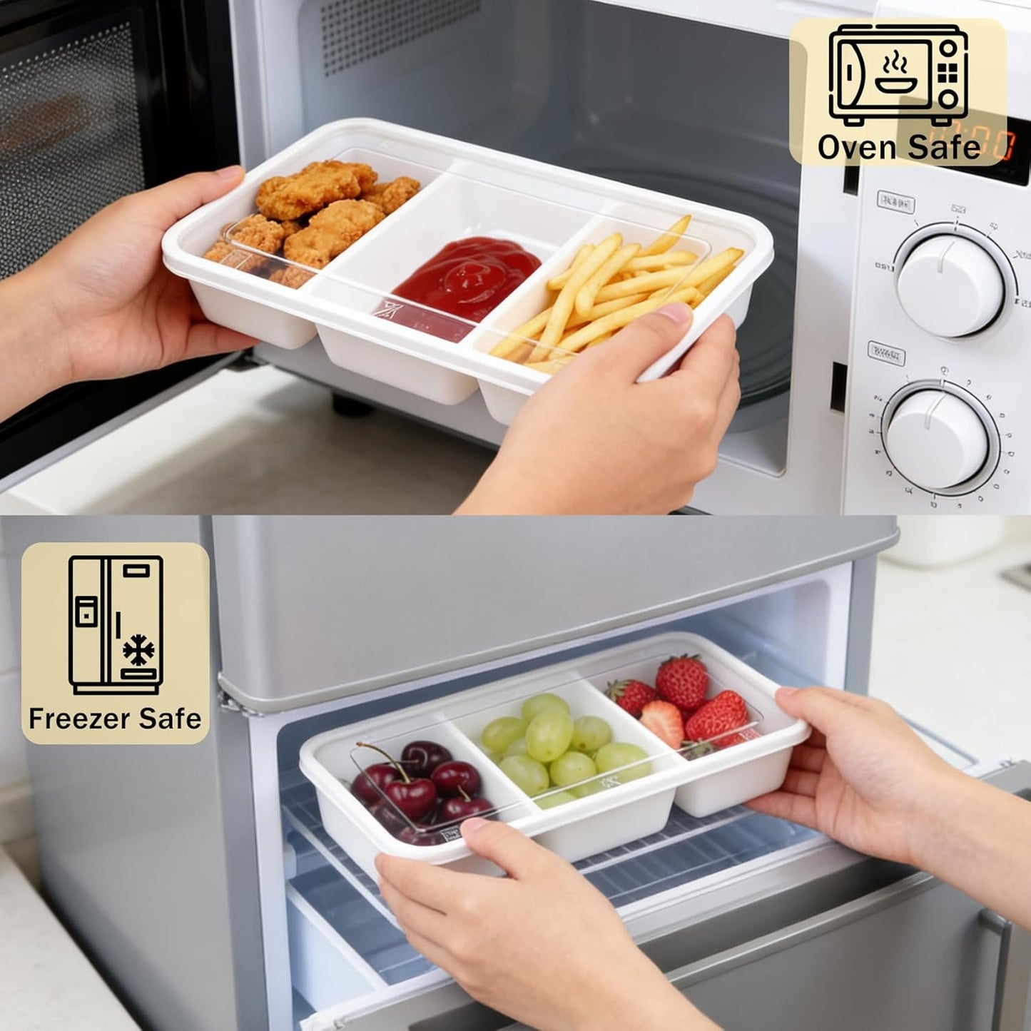 20 Sets Reusable Snack Containers Meal Prep Containers 3 Compartment Condiment Container With Lids Snackle Box Container Portion Control for Refrigeration Sauce,Outdoor Takeaway,Travel(Black)