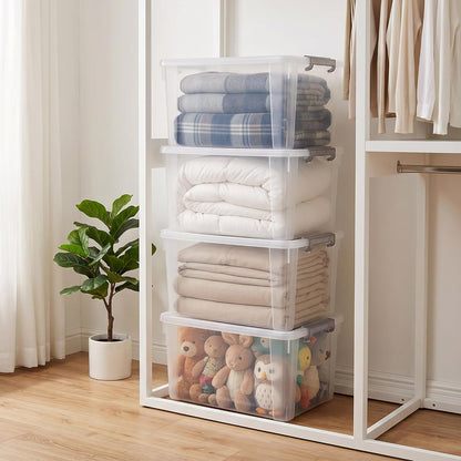 Citylife 32 QT Plastic Storage Bins with Latching Lids Stackable Storage Containers for Organizing Large Clear Storage Box for Garage, Closet, Kitchen, 4 Packs