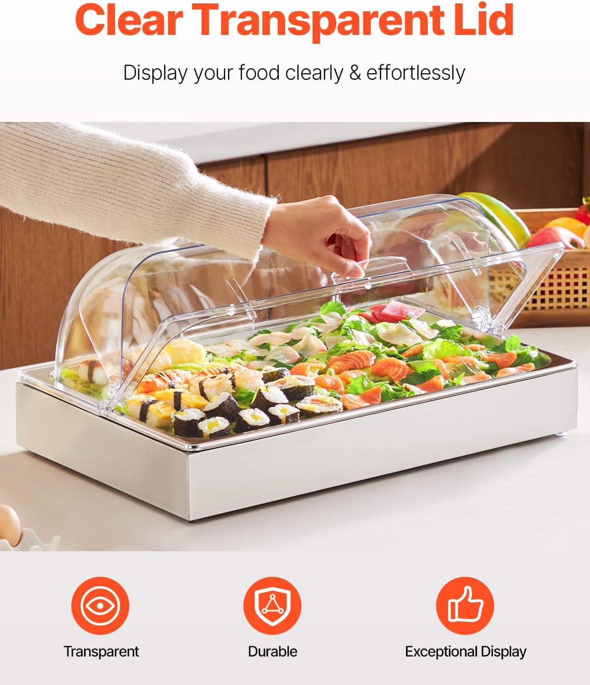 VEVOR Chilled Condiment Server Caddy, 5 Compartment Ice Cooled Serving Container, Plastic Fruit Garnish Tray Platter with Lid, for Taco Salad Bar Accessories, Party Home Restaurant Supplies