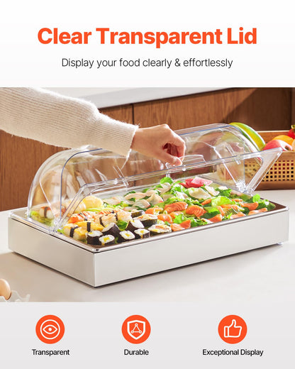 VEVOR Chilled Condiment Server, 4 Compartment Ice Cooled Condiment Serving Container, Chilled Garnish Tray Bar Caddy with Lid, for Bartending & Serving Taco, Salad, Fruit, Home & Restaurant Supplies