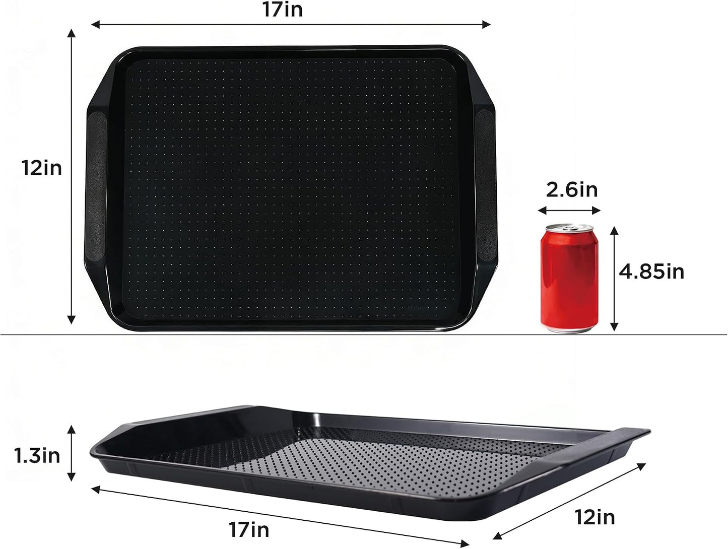 TP 17x12 Inch Plastic Serving Trays Set of 4, Durable Serving Platters with Anti-Slip Dots, BPA-Free Stackable Food Tray for Party, Family Gathering, BBQ,Black