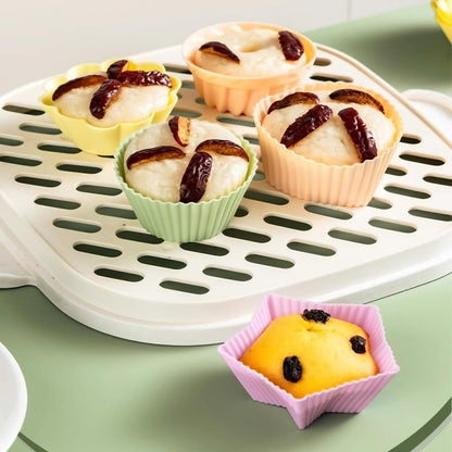 12er Pack Silicone Cupcake Molds,Reusable Baking Cups Molds Washable for Oven Microwave Dishwasher (Flower shape)