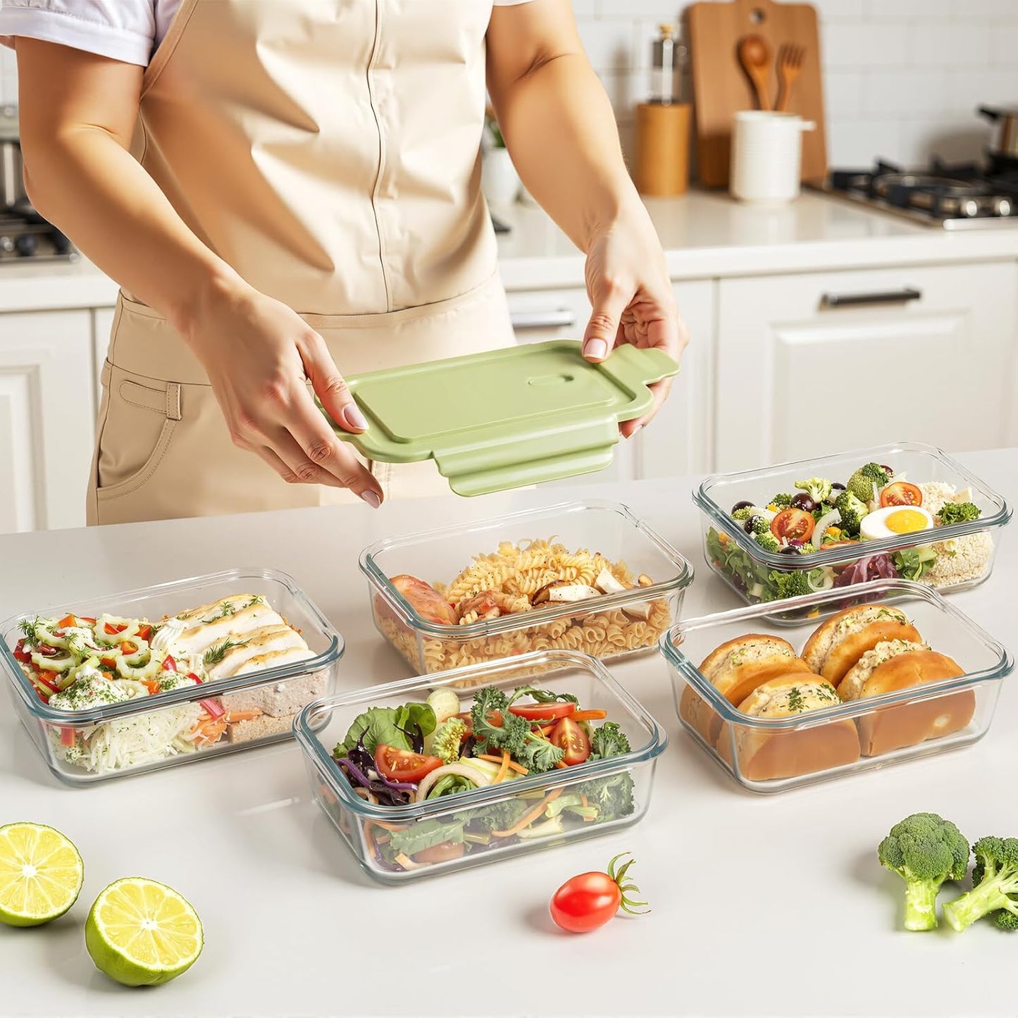 Freshmage 5 Pack 25oz Glass Meal Prep Containers with Air Vent Lids | Borosilicate Glass丨Snap Airtight Lids丨Lunch & Food Prep丨Microwave Oven Freezer Dishwasher Safe丨BPA-Free丨Rectangular