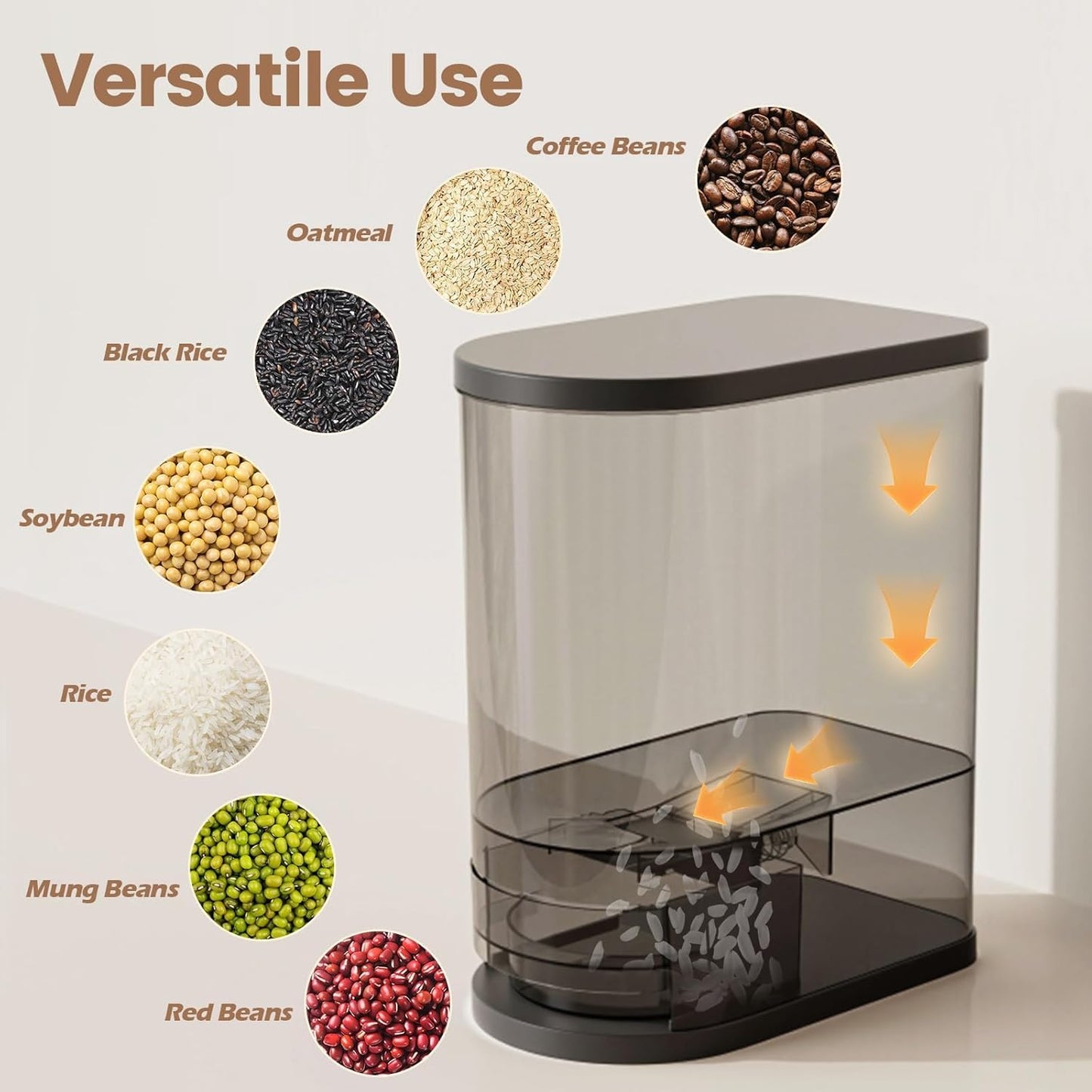 SYNCVIBE Rice Dispenser 22-25 Lbs Rice Storage Container with Measuring Cup Moisture Proof, Large Cereal Dry Food Storage, Household Airtight Food Dispenser Bucket for Kitchen Pantry Organization