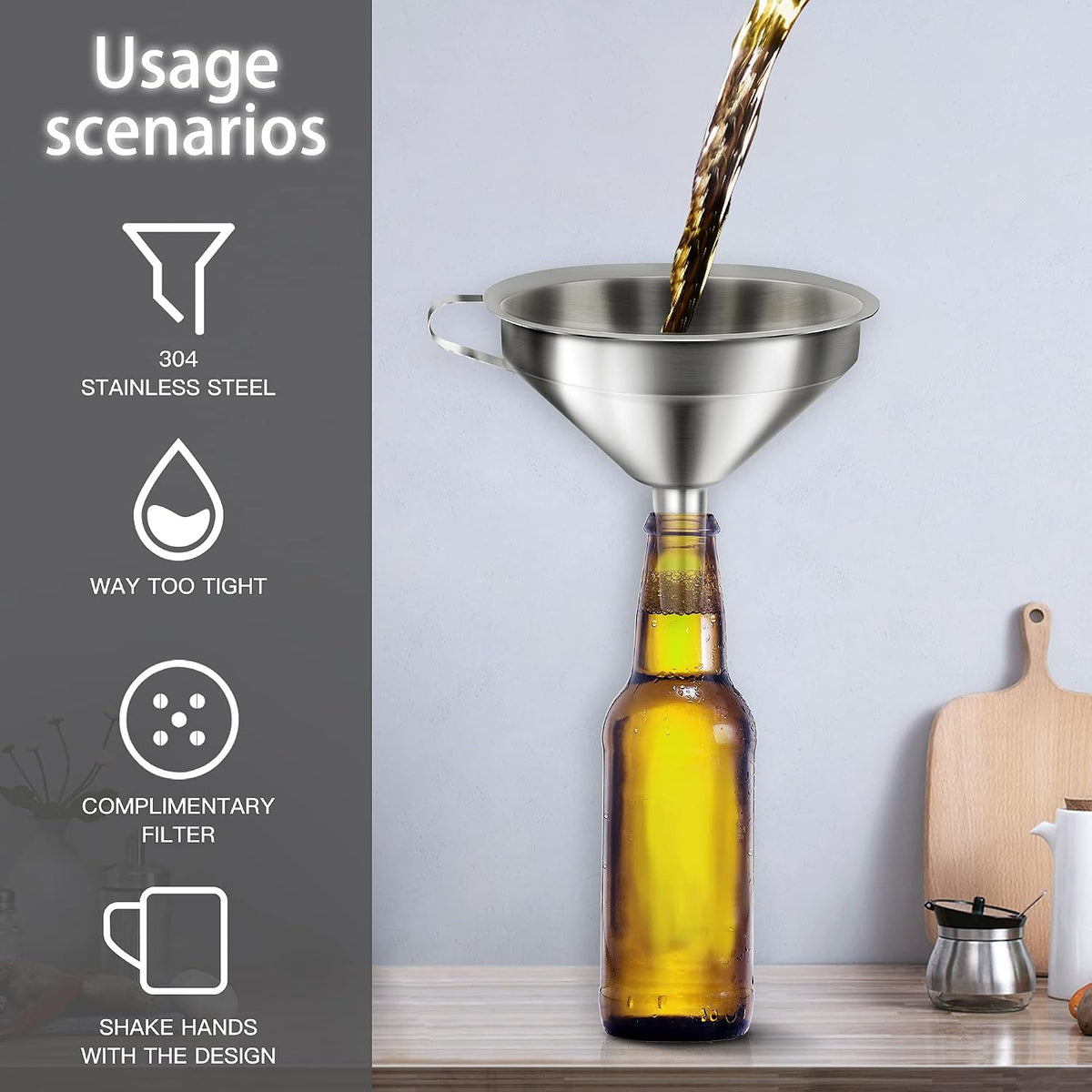 Canning Funnel for Wide and Regular Jars, Wide Mouth Funnel Stainless Steel Funnels for Kitchen Use, Metal Funnels Set for Transferring Liquid Power Jam Grains Dry and Wet Ingredients