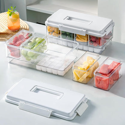 MANO 2pack Chilled Condiment Caddy with Lid Iced Snackle Box Container for Fruit Veggie Serving Tray with Handle Divided Garnish Tray Server Outdoor Camping Picnic Fridge Storage white&beige