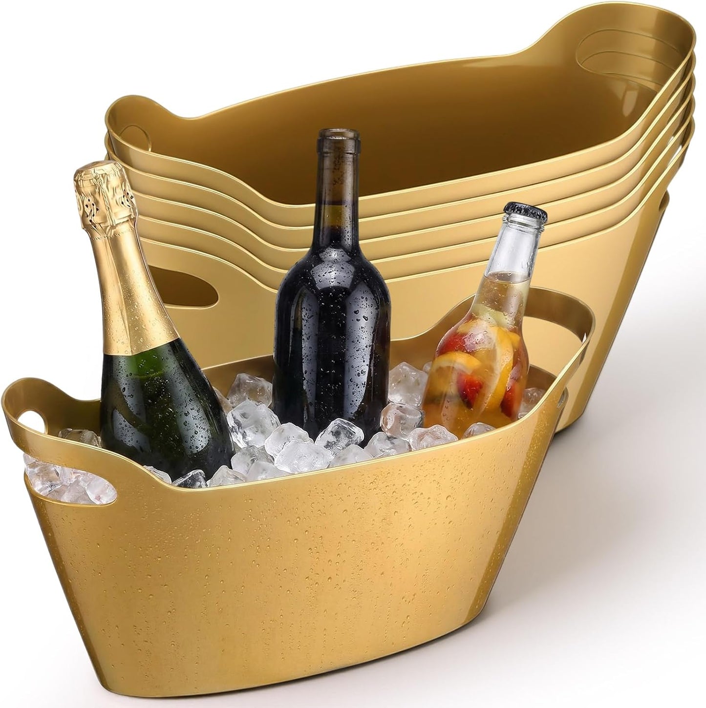 meekoo 6 Pack 6l Ice Bucket for Parties, Plastic Beverage Tub with Handles, Portable Ice Drink Bucket for Wine, Champagne, Beer, Cocktail, Large Drink Chiller for Wedding, Bar, Picnic, Pool(White)