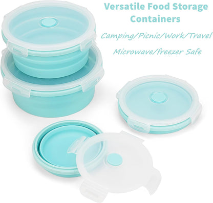 CARTINTS Silicone Collapsible Food Storage Containers-Prep/Storage Bowls with Lids - Set of 3 Square Silicone Lunch Containers - Microwave, Dishwasher and Freezer Safe (blue)