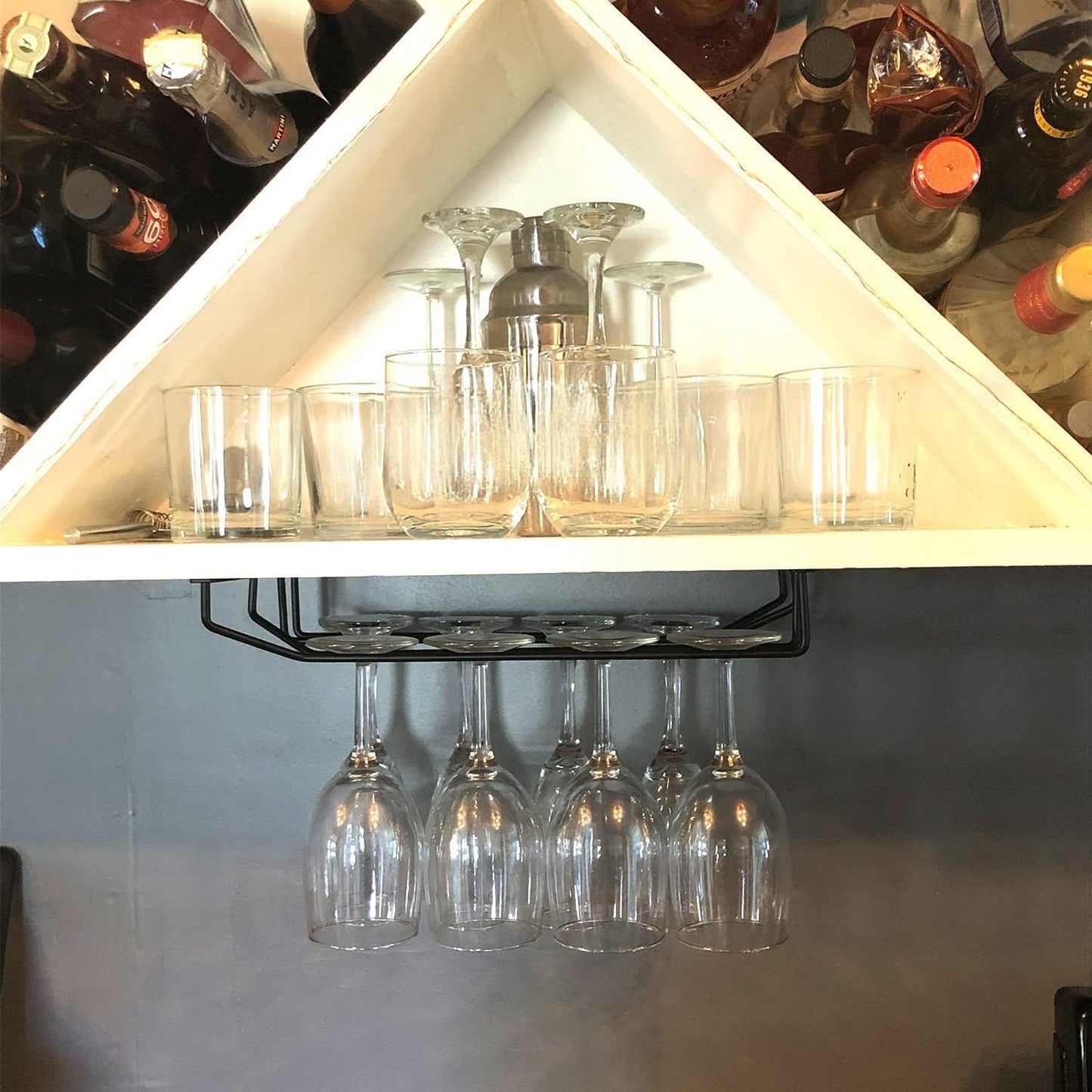 14-Inch Gold Wine Glass Rack, Under Cabinet Wine Glass Holder Stainless Steel Stemware Rack - Hanging Stemware Holder for Cabinet Kitchen Bar, Set of 2