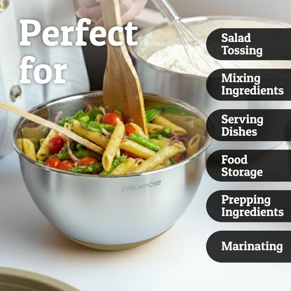 Priority Chef Stainless Steel Mixing Bowls with Lids Set, Metal Nesting Bowls with Airtight Lids, Graters, Non-Slip Base & Measurement Marks, Includes Utensil Set for Prep, Baking & Storage, Black