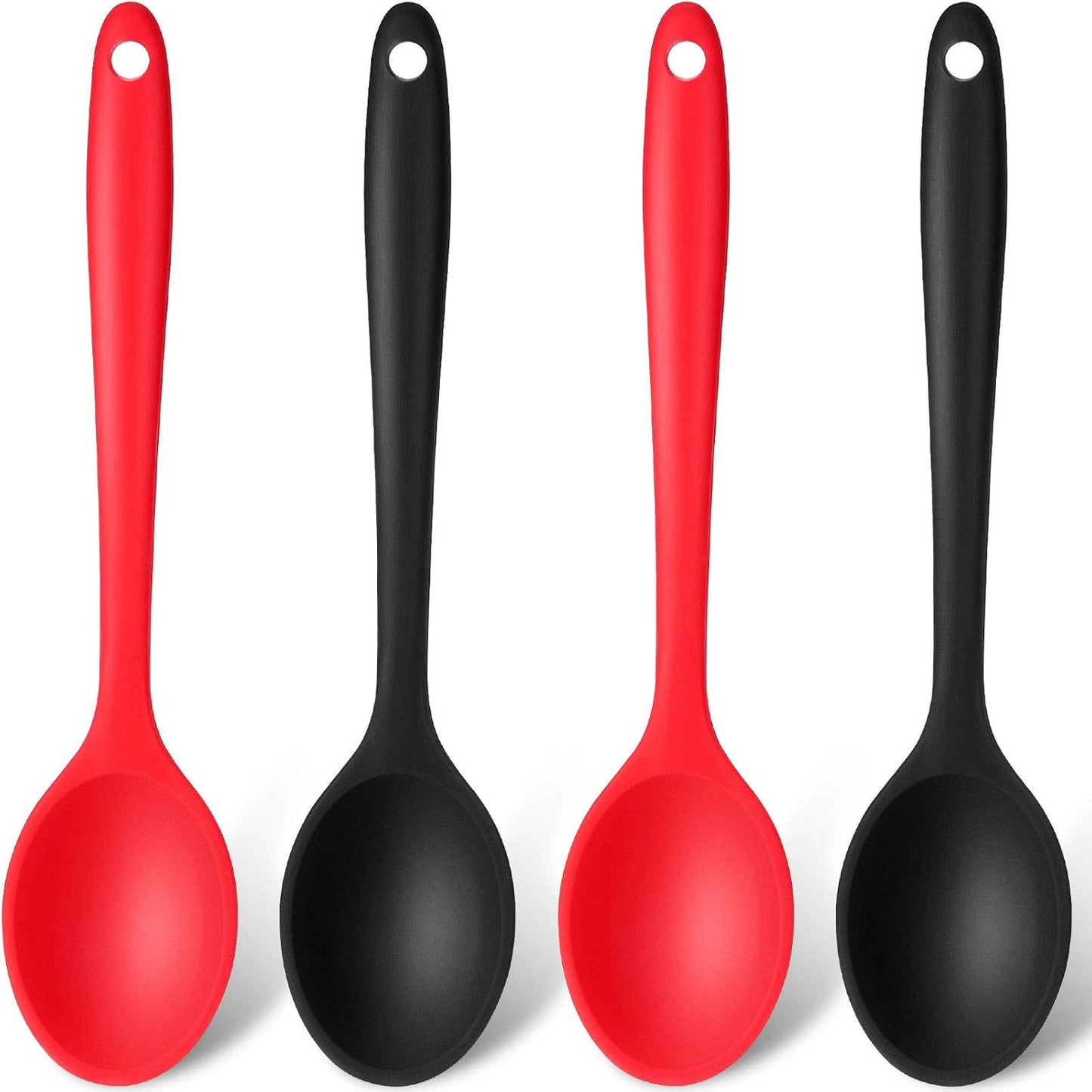 Patelai 4 Pieces Small Silicone Cooking Spoons 8 Inch Heat Resistant Silicone Serving Stirring Spoon for Kitchen Nonstick Cooking Tool Basting Utensils Dishwasher Safe(Red, Orange, Green, Purple)