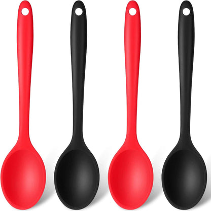 Patelai 4 Pieces Small Silicone Cooking Spoons 8 Inch Heat Resistant Silicone Serving Stirring Spoon for Kitchen Nonstick Cooking Tool Basting Utensils Dishwasher Safe(Red, Orange, Green, Purple)