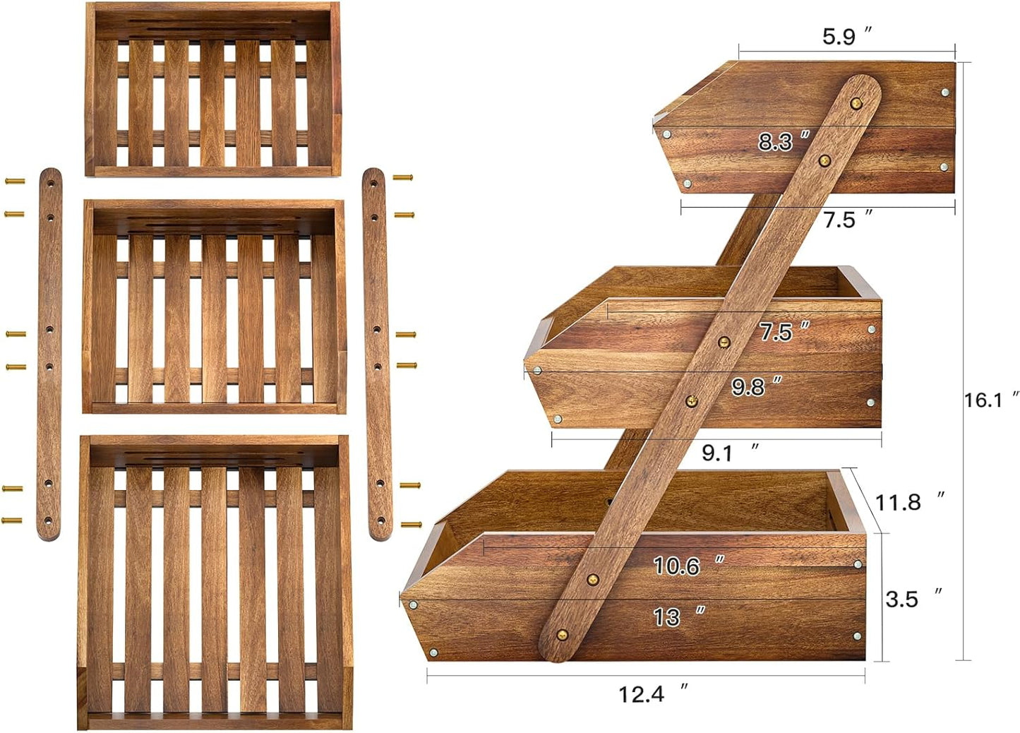 G.a HOMEFAVOR Large Bamboo Fruit Basket, 2-Tier Fruit Bowl for Kitchen Counter, Vegetable Storage Stand for Fruit Shop, 15 mm Thickness (Self-assembly)