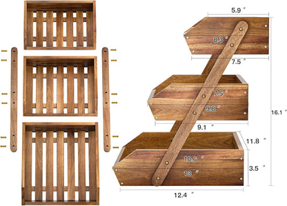 G.a HOMEFAVOR Large Bamboo Fruit Basket, 2-Tier Fruit Bowl for Kitchen Counter, Vegetable Storage Stand for Fruit Shop, 15 mm Thickness (Self-assembly)