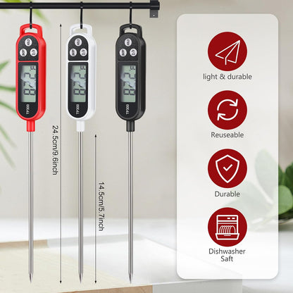 Copkim Instant Read Meat Thermometer Long Probe,Black, White, Red