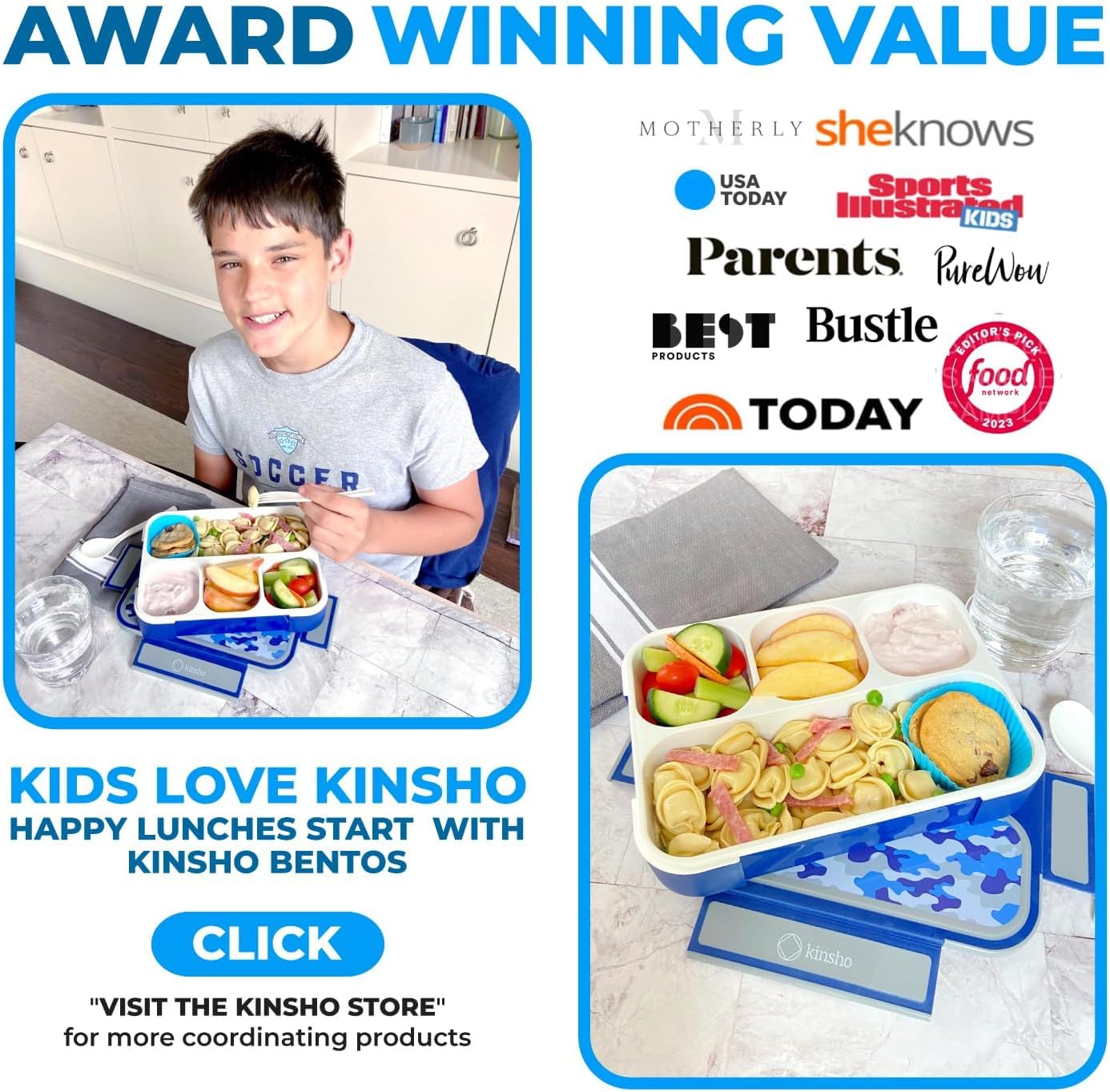 Camo Lunch Box for Boys, Bento-Box with Insulated Bag Ice Pack and Accessories, Set for Kids, Insulated Thermal Bag for School, Container Boxes for Big Kid Tween Adult Lunches, Blue Black Camouflage