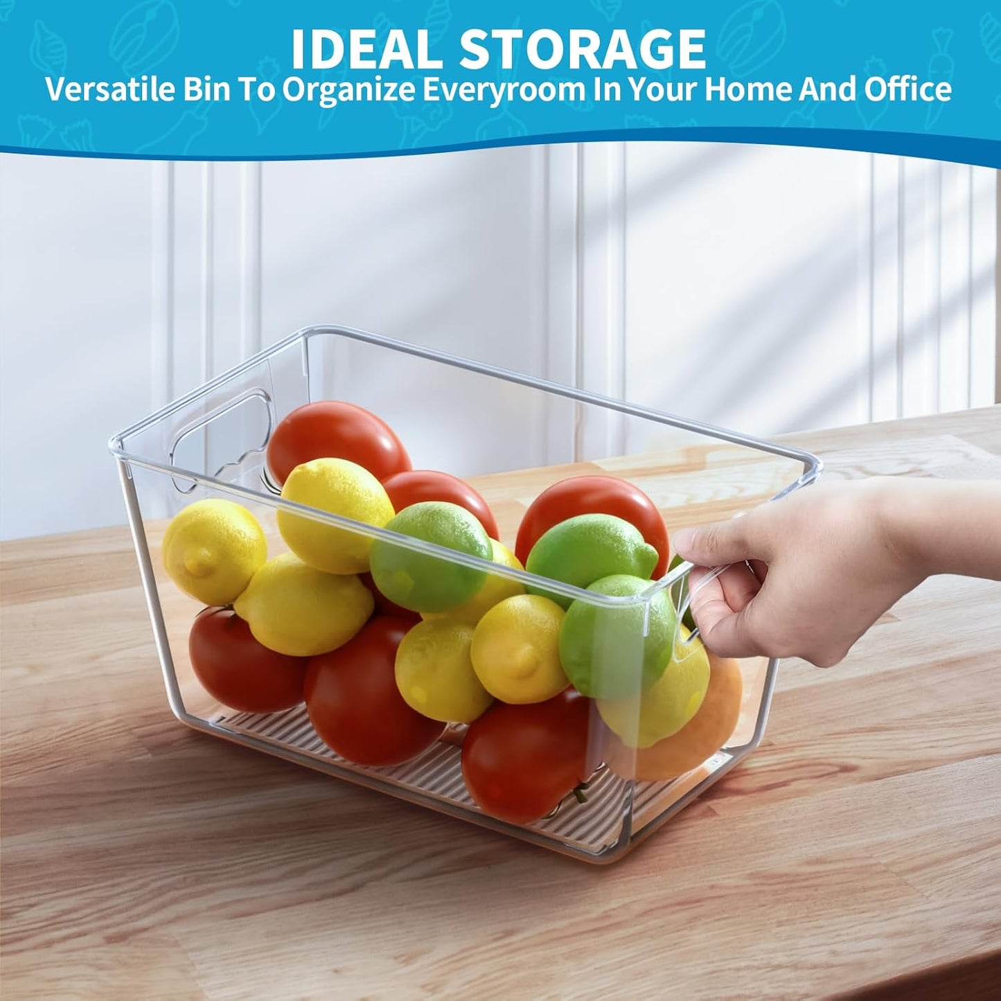 Clear Plastic Storage Bins, 4-Pack Stackable Pantry Organizers and Storage Containers for Kitchen, Fridge, Cabinet and Closet Organization - Home Essentials