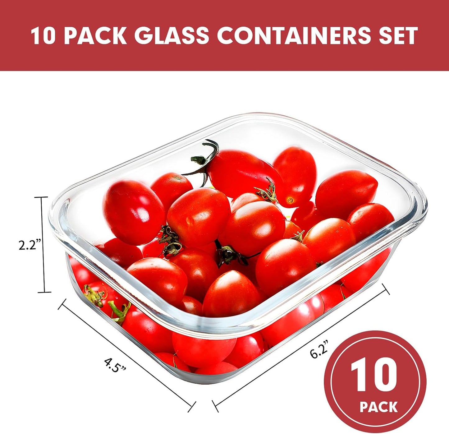 VERONES 10 Pack 22 OZ Glass Meal Prep Containers, Airtight Glass Lunch Containers Set, Food Storage Containers with Lids,BPA Free, for Microwave, Oven, Freezer & Dishwasher Friendly,White