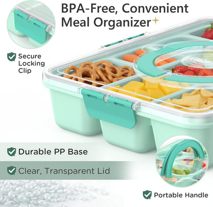 Snackle Box Container for Adults with 10 Compartment, Divided Serving Tray with Lid and Handle and 2 Sauce Containers, Portable Snack Box Container for Charcuterie Party Travel, Purple