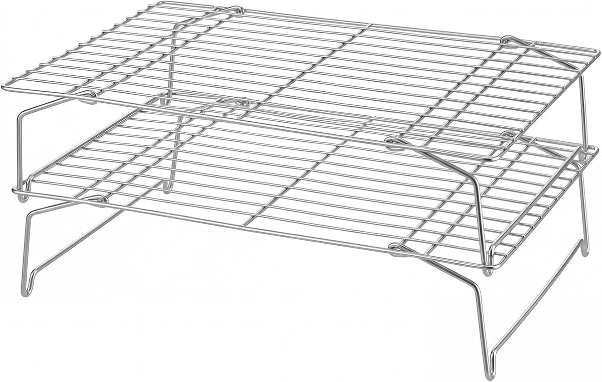 P&P CHEF Cooling Rack Set of 2, 2-Tier 15" x 10" Stackable Rack, Silver