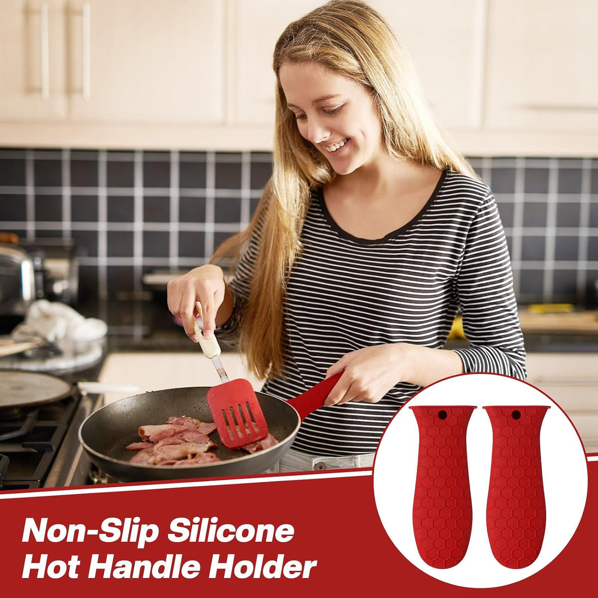 Patelai 2pcs Silicone Pan Handle Sleeve for Cast Iron Skillet, Black