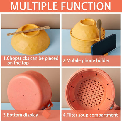 2 Sets 40 oz Microwave Ramen Bowl with Handles, Yellow,Orange