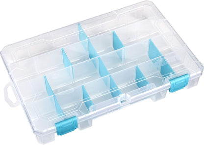 ArtBin 6944AG Medium Anti-Tarnish Box with 15 Removable Dividers, Jewelry & Craft Organizer, 1 Plastic Storage Case with Anti-Tarnish Technology, Clear with Aqua Accents 10.875” x 7.0” x 1.75”