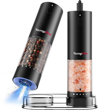 TempPro Rechargeable Electric Salt and Pepper Mill Set with Large Capacity