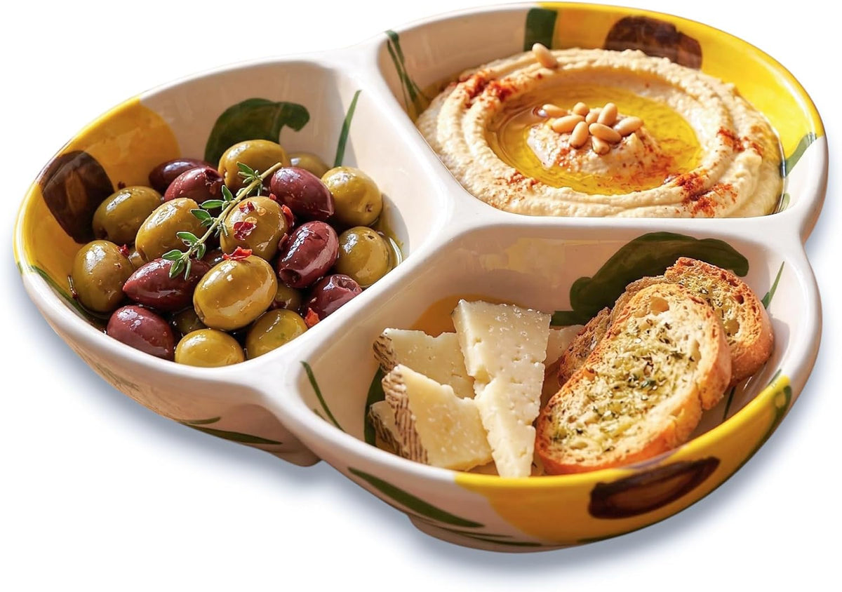 3-Compartment Ceramic Serving Dish, Handmade in Spain