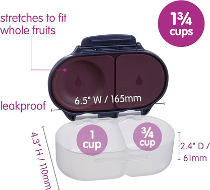 b.box Snack Box 2-Pack - Leak Proof Mini Bento Box for Kids & Toddlers, 2 Compartment Snack Containers for Kids, Dishwasher Safe, BPA-Free, PFAS-Free, Ages 4mo+, 1 3/4 Cup Each (Strawberry + Lilac)
