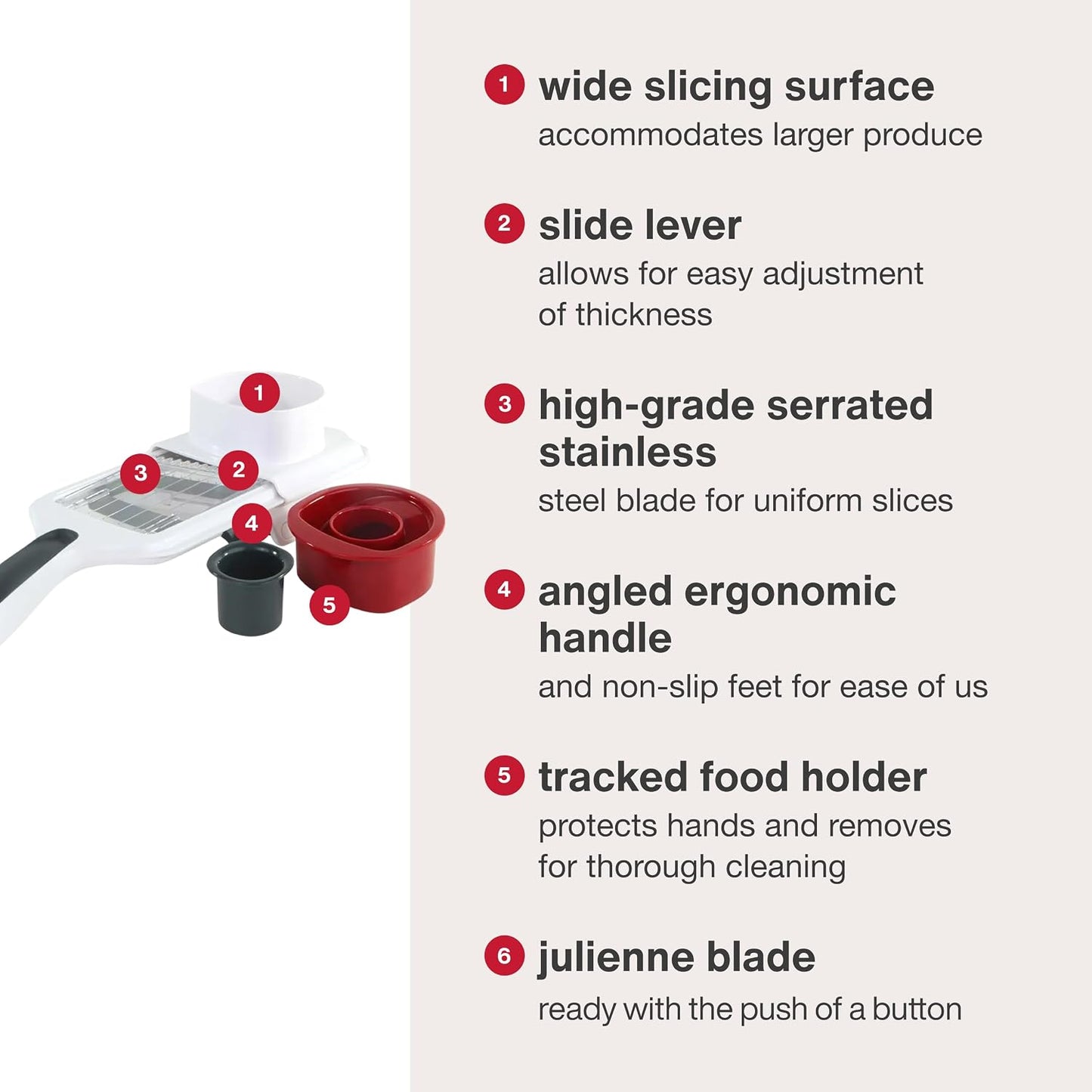 Zyliss Easy Control Handheld Slicer - Vegetable Slicer & Chopper - Fruit Cutter - Handheld Slicer with Two Stainless Steel Blades - Dishwasher Safe - White/Red, 13 inches