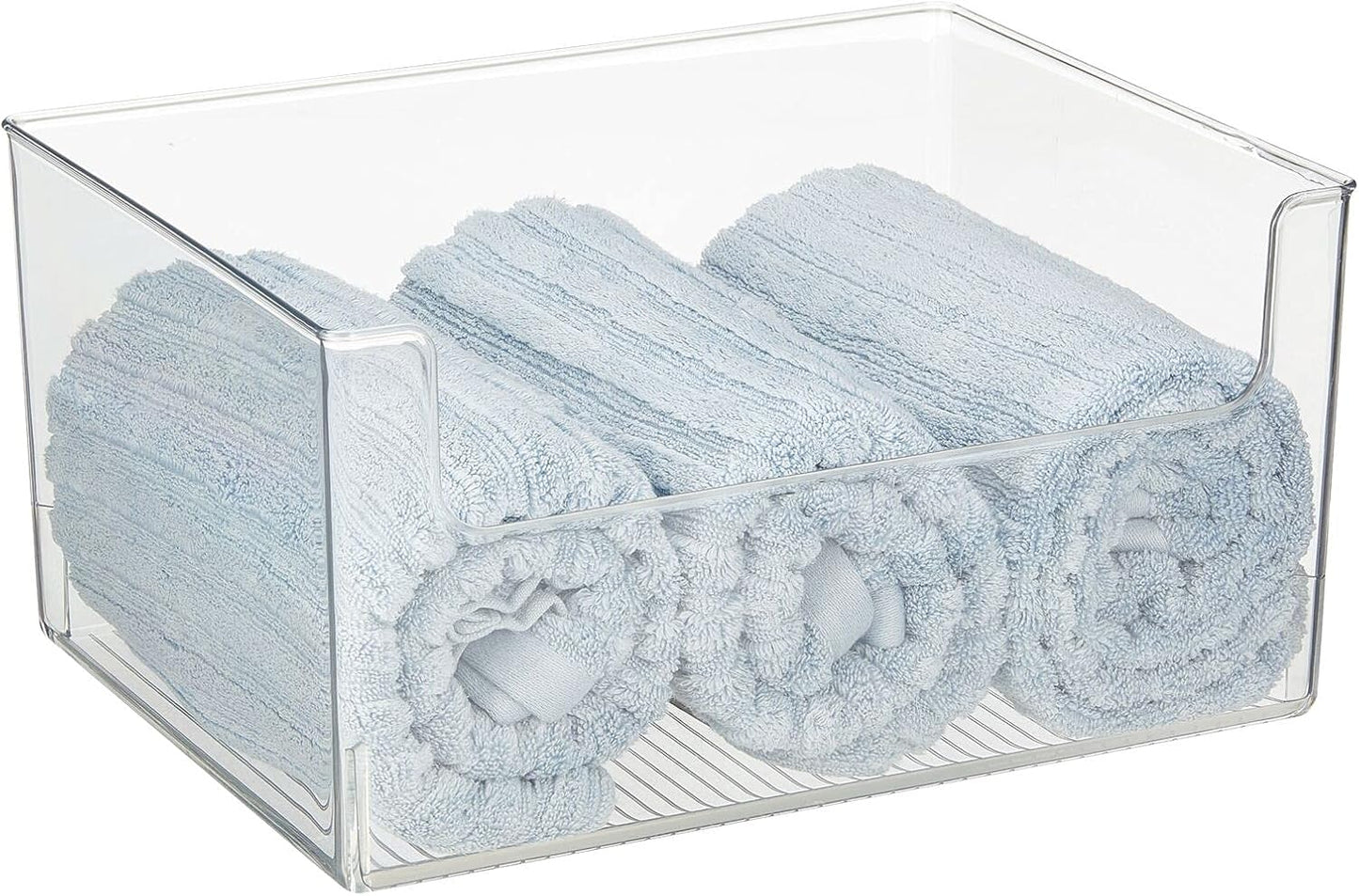 mDesign Modern Plastic Open Front Dip Storage Organizer Bin Basket for Bathroom Organization - Vanity Shelf, Cubby, Cabinet, and Closet Organizing Decor - Ligne Collection - 2 Pack - Clear