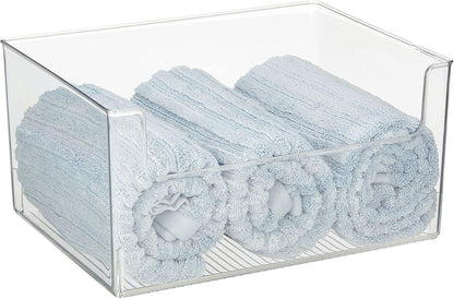 mDesign Modern Plastic Open Front Dip Storage Organizer Bin Basket for Bathroom Organization - Vanity Shelf, Cubby, Cabinet, and Closet Organizing Decor - Ligne Collection - 2 Pack - Clear